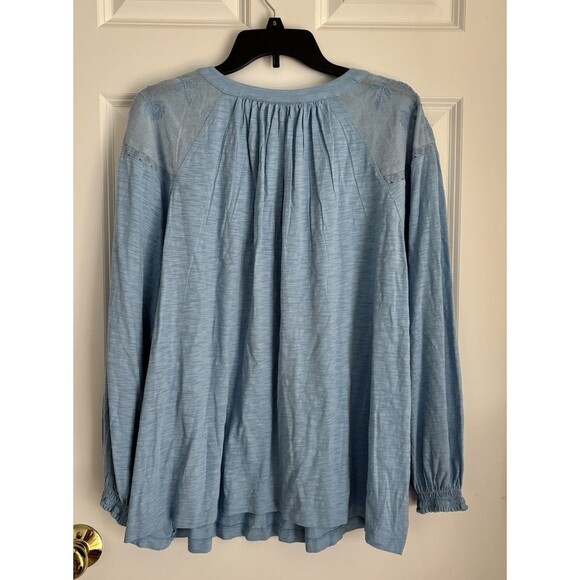 STYLE & CO. WOMENS TOP EMBROIDERED BLUE LONG SLEVEE PULLON COTTON SIZE 1X, 2X,3X - Picture 4 of 8